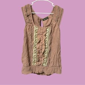 Tan & Cream Frilled Blouse